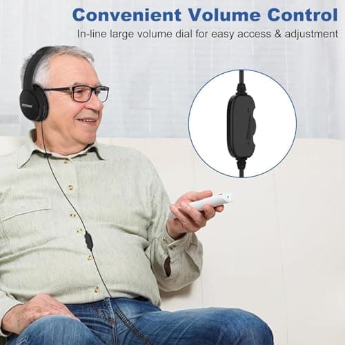 TV Headphones with 19.5FT Extra Long Cord, Volume Control & 3.5mm Jack — view 5