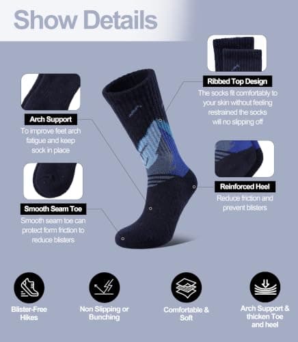 DOSKONI Merino Wool Hiking Socks for Women Cozy Boot Work Crew Socks, Blue — view 3