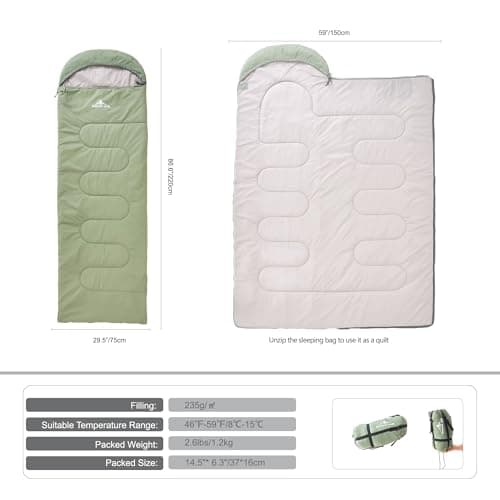 Nature Link Lightweight Sleeping Bag 2.6lbs, Backpacking Sleeping Bag 46℉-59℉, Nylon Shell and Lining, Waterproof, Compact, Ultralight Sleeping Bag for Backpacking Camping Hiking — view 2