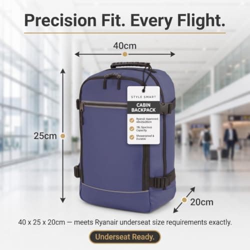 RYANAIR Cabin Bags 40x20x25 - Underseat Travel Backpack Hand Luggage | Navy — view 6