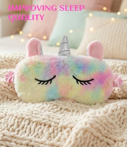 Eye Masks for Sleeping, Cute 3D Animal Eye Masks Plush Sleep Mask Cartoon Blindfold Eyeshade Travel Eye Cover for Girls Adult - Unicorn — view 6