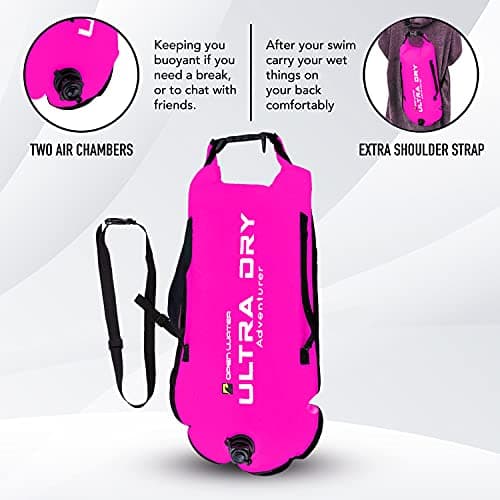 Swim Buoy Tow Float Highly Visible Swimming Float Dry Bag with Adjustable Waist Belt, Carry Strap, Waterproof Phone case for Open Water, Water Sports, Swimming 28l Pink — view 5