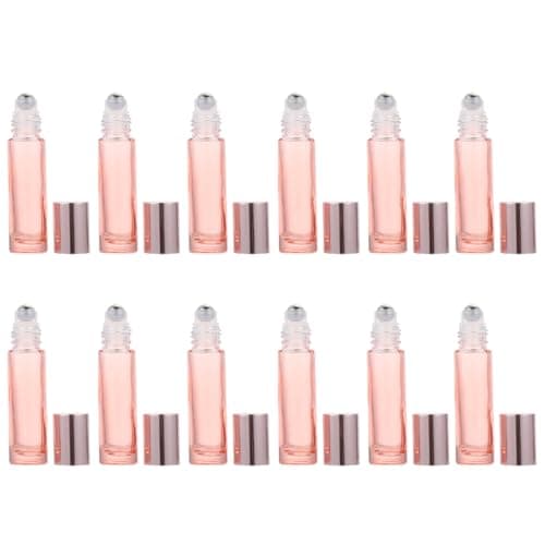 ifundom Essential Oil Roller Bottles Frosted Glass 10ml Rose Gold 12pcs with Leak-proof Stainless Steel Rolling Ball Design for Travel and Home Use