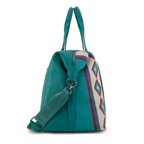 Wrangler Duffel Bag for Women Travel Weekender Bag Designer Carry On Bags, Canvas Cotton-Aztec Turquoise, 18.2" x 6.8" x 16.2" — view 4
