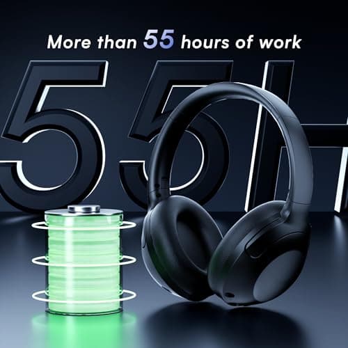 KAMLO Wireless Headphones Over Ear，65 Hrs Playtime Foldable Bluetooth 5.3 Headphones，6 EQ ModesFoldable Lightweight Headset with Deep Bass， for Travel/Office/Cellphone/PC (Black) — view 5
