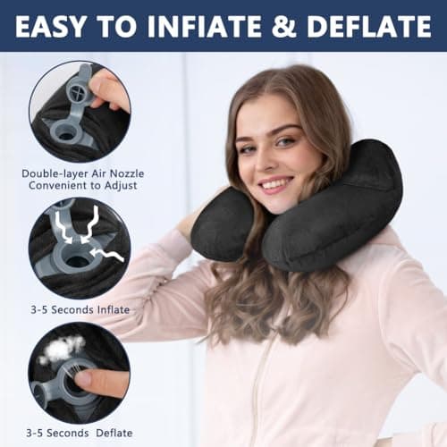 flintronic 2PCS Inflatable Travel Pillow, Inflatable Travel Pillow for Airplane, Soft Velvet Neck Support, Lightweight Ergonomic Sleeping Neck Pillow for Airplane, Car, Train, Office, Camping — view 5