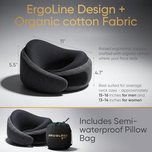 Proglobe Luxe Travel Pillow for Airplane, 100% Memory Foam, Ash Black — view 5