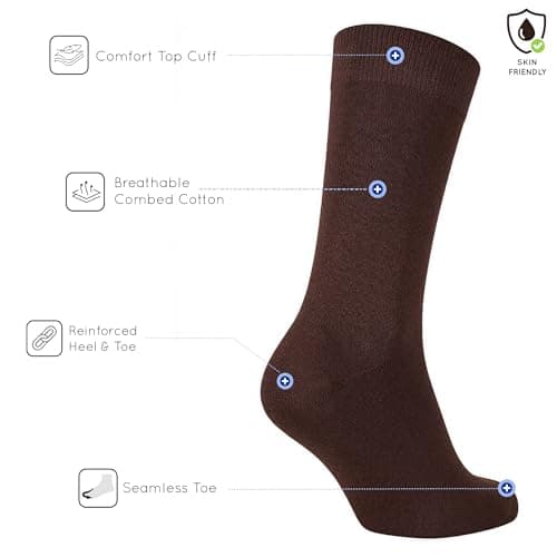Mysocks Finest Cotton Dress Socks for Men Women - Super Soft Breathable Plain Brown Crew Socks for Business Casual Looks Brown 7-11 — view 3