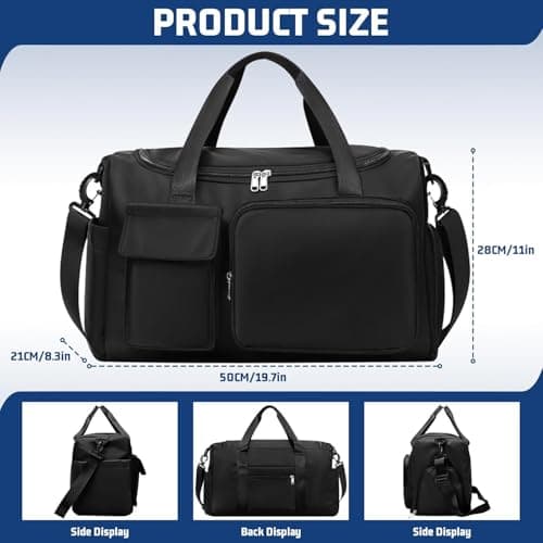 Waterproof Gym Bag Duffle Bag with Wet Pockets and Shoe Compartment, Durable Sports Holdall Bags Travel Bag for Women Man, Weekend Travel Overnight Bag (Black) — view 4