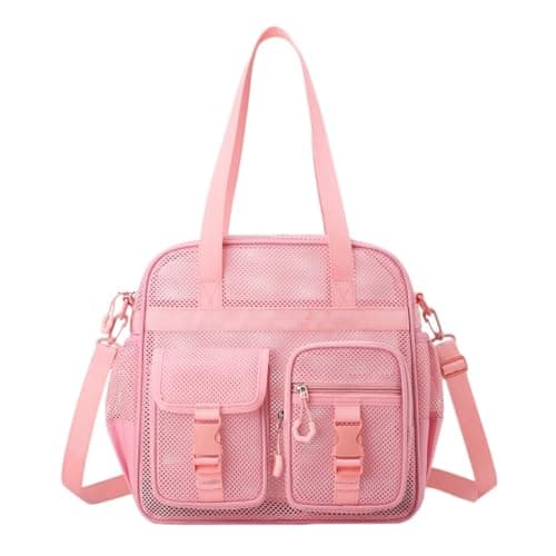 TONINMM Beach Bags Multi-Pocket Mesh Shoulder Tote With Detachable Strap For Swimming, Gym, Pool And Weekend Travel-pink-31 * 16 * 31cm