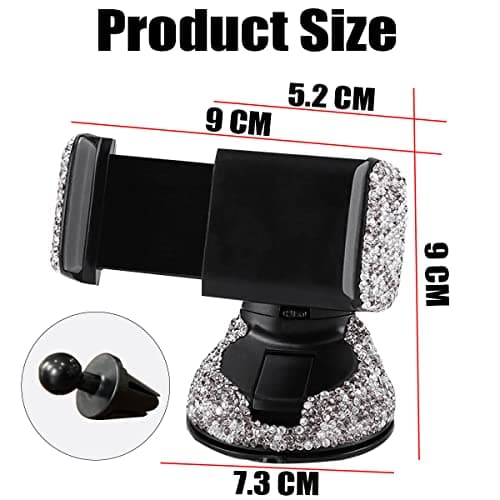 CGEAMDY Universal Bling Car Cell Phone Holder, 360°Adjustable Rhinestone Phone Mount with One More Air Vent Base, Crystal Car Interior Decoration, for Windshield, Dashboard and Air Vent (White) — view 2