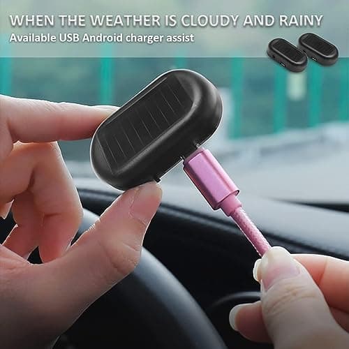 JinRui-T 2PCS Solar Power Fake Car Alarm LED Light Simulated Dummy Warning Anti-Theft LED Flashing Security Light Car Alarm System Lamp with USB Port Blue & Red Light — view 3