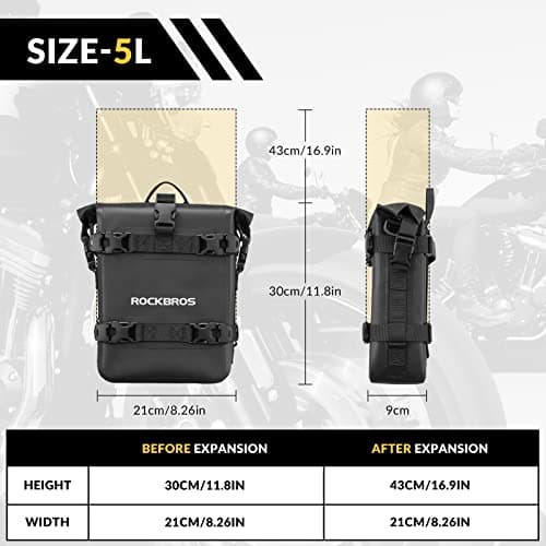 ROCKBROS Motorcycle Saddle Bag Waterproof Side Pannier With Shoulder Strap for Luggage Storage, Travel, Daily Commuting - 5L Black — view 6
