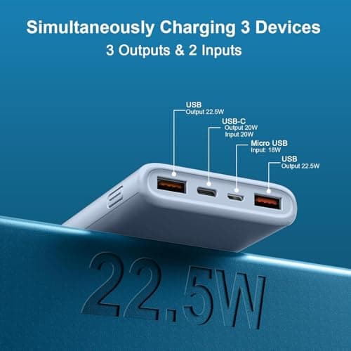 Power Bank Fast Charging 10000mAh, 22.5W Portable Charger USB C Input & Output Powerbank with LED Display, PD3.0 QC4.0 Phone Battery Pack for iPhone17/16/15/14/13/12, Android More，Blue — view 4