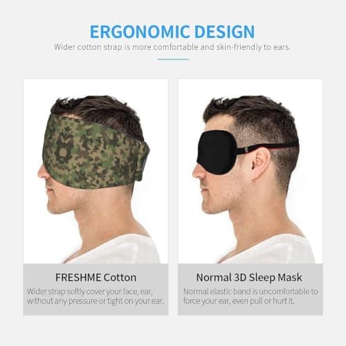 Green Camo Print Sleep Mask Wide Wraparound Reversible Light Blocking Travel Fit — view 5