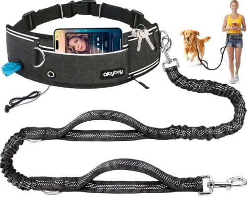 Qltytoy Hands Free Dog Lead 108kg Heavy Duty Bungee Leash with Bum Bag