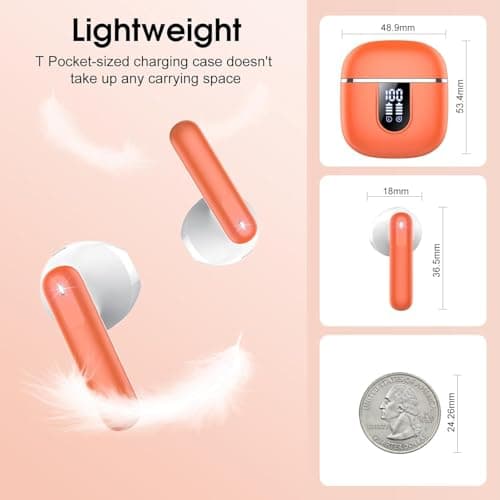 Wireless Earbuds with 6D Stereo, Bluetooth Headphones for Work,Sport Orange — view 5