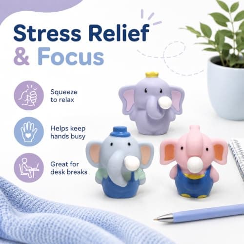 Elephant Squeeze Fidget Toy, Soft Sensory Stress Relief Toy, Cute Squishy Elephant Stress Ball for Kids & Adults, Anxiety Relief & Focus Desk Toy, Portable for Home, Office & Travel, Lavender — view 6