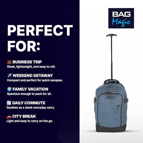 Bordlite RyanAir Approved Cabin Holdall on Wheels, 40x25x20cm Hand Luggage Bag, Extendable Handle, Multi Pocket Twill Travel Bag - 20L - Teal — view 4