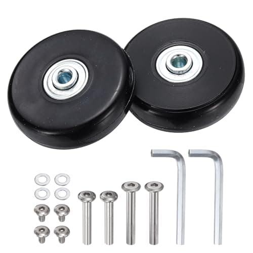 sourcing map Replacement Luggage Wheels 60x18mm Suitcase Wheel Repair Kits Include 2 PU Bearing Wheels & Washers, Wrenches & Axle Screw for Trolley Bag, Inline Skate and Caster Board