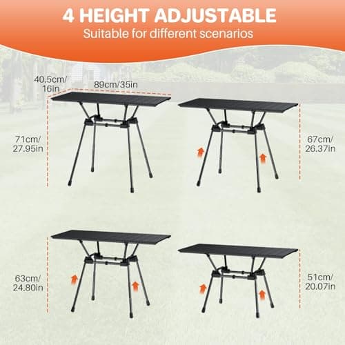 FUNYKICH Aluminum Roll Up Camping Table(89x40cm), 4 Height Adjustable Ultralight Folding Camp Table Up to 70cm, Portable Folding Table with Carry Bag for Camping, Picnic, BBQ, Party, Backyard, Beach — view 2