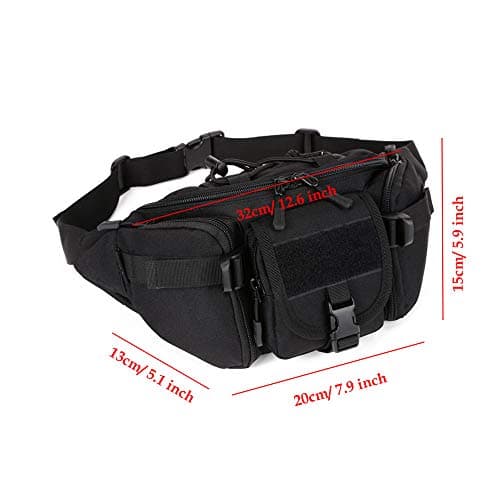 YuanWen Waist Bag, Tactical Bumbag Molle Military Large Waterproof Fanny Pack Bum Bag for Outdoors Hiking Camping Running Walking Trekking Black — view 2