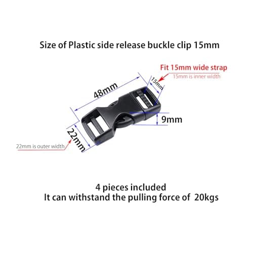 Plastic Side Release Buckles 15mm Bike helmet Clip Replacement Cycle Small Rucksack Strap Snap Bicycle Buckle Clips Clasp for Cycling childs Kids (15mm-4sets) — view 3