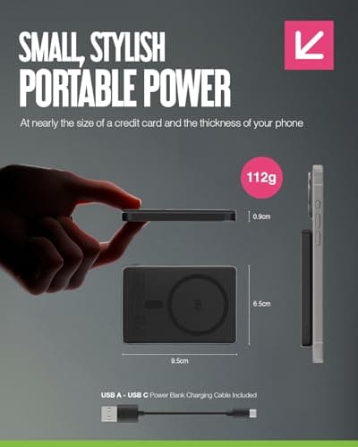 Juice Slim Power Bank, 5,000mAh Magnetic Battery Pack, Qi-Enabled 15W Max Fast MagSafe-Compatible Portable Charger, Slimline Design, for iPhone Air/17/16/15 Series - Black — view 3