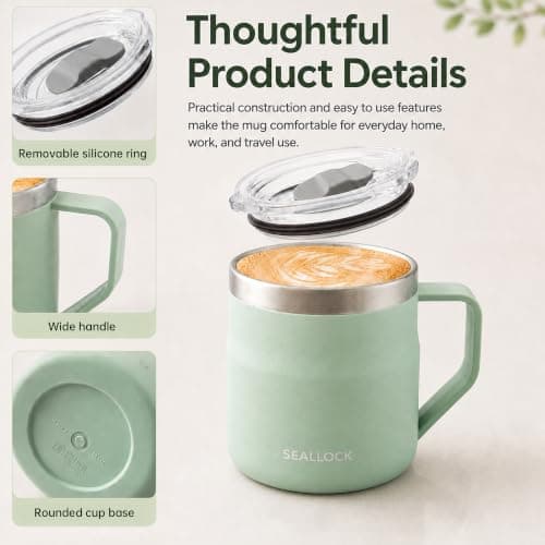 450ml Blue Insulated Stainless Steel Coffee Mug with Lid & HandleGreen) — view 3