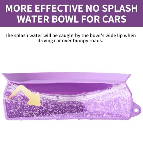 SLSON Dog Bowls Water Bowl for Dogs On the Go Foldable Integrated Travel Bowl Without Plastic Rim Leak-Proof Splash Guard Drinking Bowl for Pet Car Travel and Indoor Outdoor (Lavender) — view 2