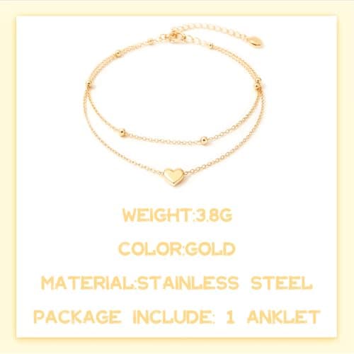 QKEOISUD Adjustable Heart Layered Ankle Bracelets for Women — view 2