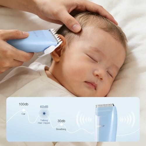HOTUT Baby Hair Clippers,Waterproof Kids Quiet Hair Trimmer with 2 Guide Combs,Rechargeable Cordless Hair Cutting Machine,with Safe Ceramic Blades,with LCD Display,for Toddlers and Children(Blue) — view 4
