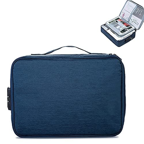 Safe Document Bag with Lock, Multi-Layer File Storage Box, Document Organizer Bag for Home Office Travel,Portable Storage Bag For Ipad,Cash,Jewelry,Passport,Certificates(Navy)