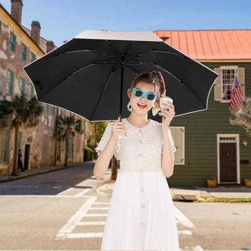 Sykerout Compact Travel Umbrella - Lightweight, Windproof, UV Protection, with Capsule Case, Perfect for Women's Handbags (Beige) — view 4