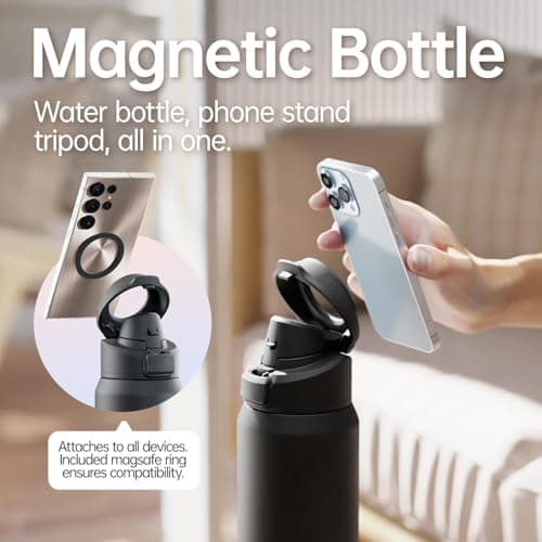 Magcheer 1L Insulated Bottle with Magnetic Phone Holder（Black） — view 3