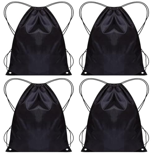 4 Pack Drawstring Bags,PE Bags Drawstring Gym Bag,Unisex String Swimming Bag Trainer Bag for Kids Adults, Large Drawstring Bag Backpack, Suitable for Sports,School,Gym,Travel,Yoga Beach(Black)