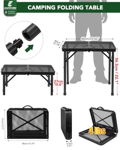 E EASTSTORM 2ft Camping Table Small Folding Adjustable Height 23.6''x15.7'' — view 3