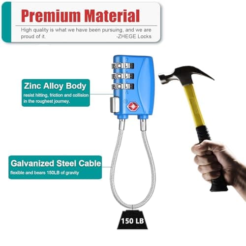 ZHEGE Travel Lock TSA Approved, Cable Travel Lock (Blue, 2P) — view 4