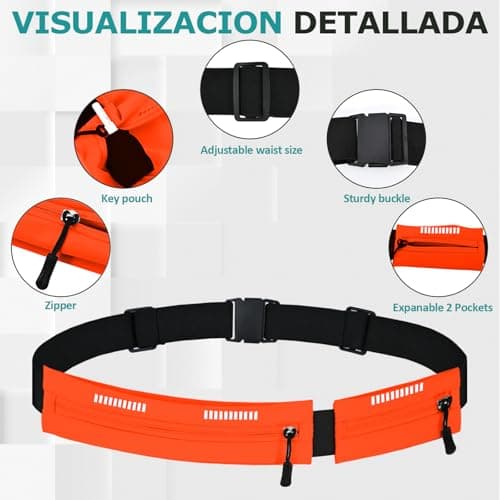Running Belt Waist Bag, Orange, Dual Zip Pockets, Adjustable Elastic Strap with Reflective Strips (Orange) — view 5