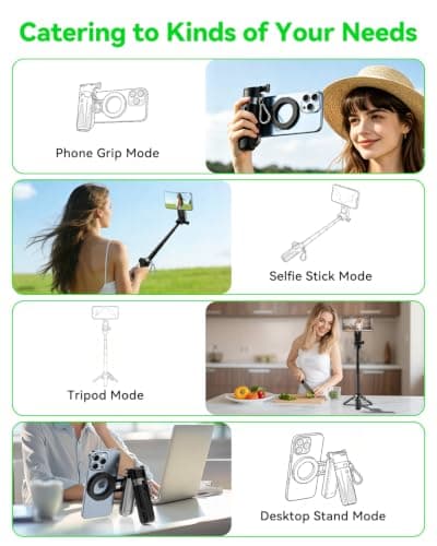 CloudValley Magnetic 4-in-1 Multifunctional Selfie Stick Tripod, Mini Portable Pocket Phone Stand with Detachable Remote Control, Compatible with MagSafe, for iPhone/Android, Travel Vlog — view 2