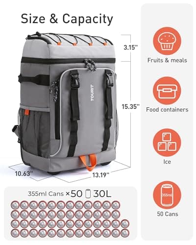 TOURIT 50-Can Rolling Cooler Backpack, Double Deck & Dual-Bar Handle Travel Soft Cooler Bag with Wheels for Women, 30L Space Beach Size 18"(15"+3")×13"×11" — view 2