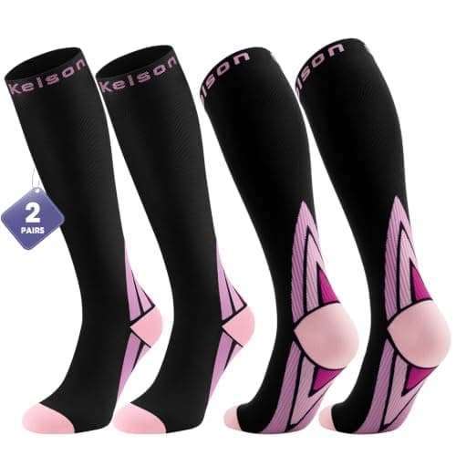 2 Pairs Compression Socks for Women and Men, 20-30 mmHg Flight Socks