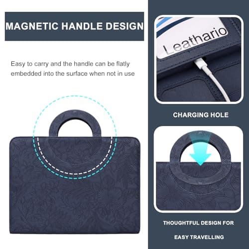 Leathario Portfolio Folder A4, Vegan Leather Conference Folder with Handle, 4-Ring Travel Document Holder with 5 5-Part File Dividers, Multi-Pocket Document Folder Organiser, Office Supplies — view 6