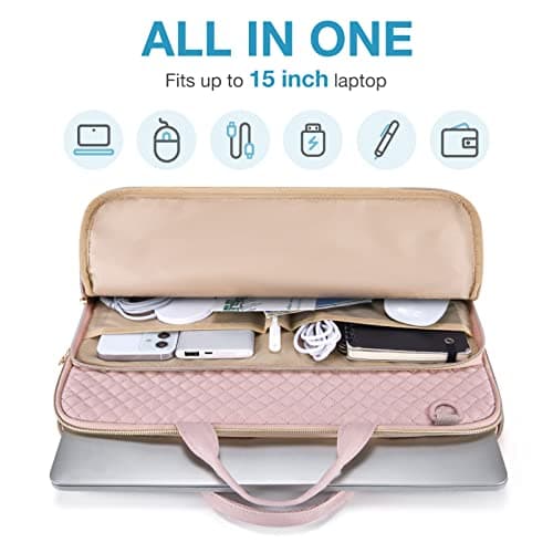bagsmart Laptop Sleeve Carrying Case with Pocket, Computer Protective Cover for MacBook Air 2025 ASUS Lenovo HP Notebooks (Pink, 15.6 Inch - With Strap) — view 3