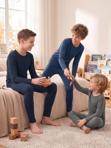 Ruisita Kids Boys Thermal Underwear Set Base Layers Top & Bottom Navy — view 6