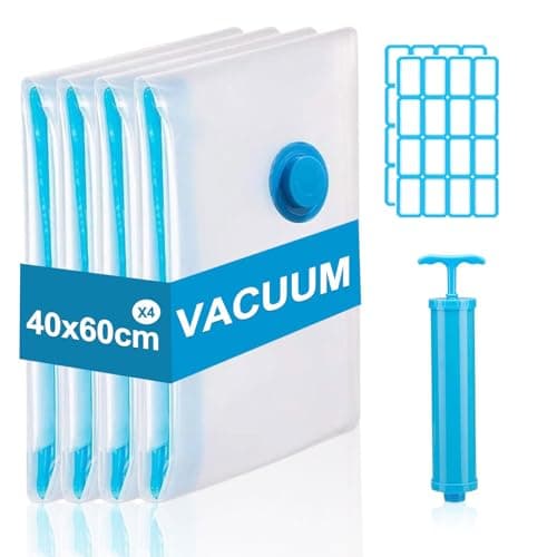 Compression Bags with Pump, Vacuum Storage Bag, 40 x 60 cm Travel Compression Bags, Reusable Vacuum Bags, Small Adhesive Labels, Pack of 4(Label colour is randomly assigned)
