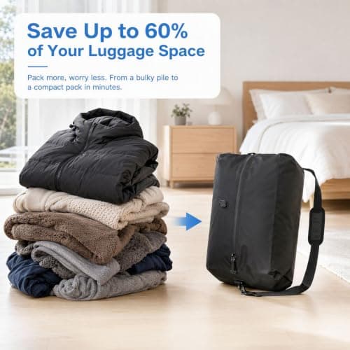 Travel Vacuum Bags with Pump - Wireless Vacuum Bags for Travel Wireless Electric Air Pump with 6 Nozzles Waterproof Reusable 210D Polyester TPU Space Saver Suitcase Travel Accessories — view 3