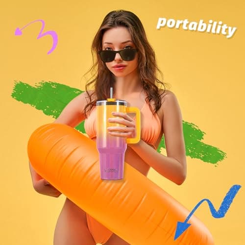 WATERSY Travel Mug Coffee Cup 30oz Tumbler Straw Lid and Handle, Stainless Steel Double Wall Vacuum Insulated Coffee Water Bottle Thermal for Cold Hot Coffee 891ml Shiny Yellow — view 5