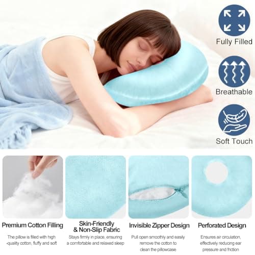 AOOSA Piercing Pillow, Blue Ear Piercing Pillow for Side Sleepers — view 3