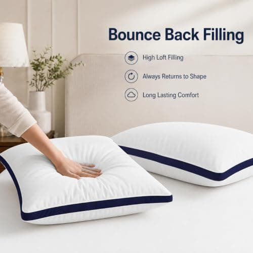 Hotel Quality Pillows 6 Pack Soft Quilted Bed Pillow Side Sleeper, Bounce Back, White Neck Pillow Supportive and Comfortable All Night Long Hypoallergenic Machine Washable — view 5